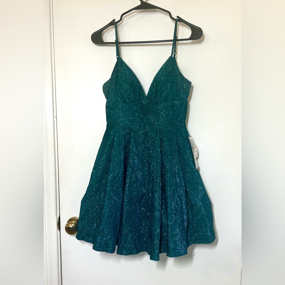 B Darlin Teal Glitter Skater Dress